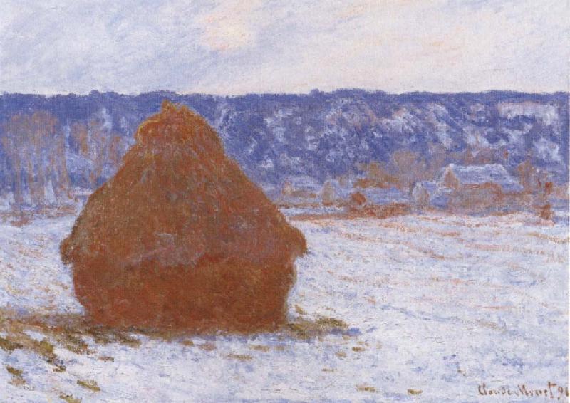 Claude Monet Haystack in the Snow,Overcast Weather oil painting picture